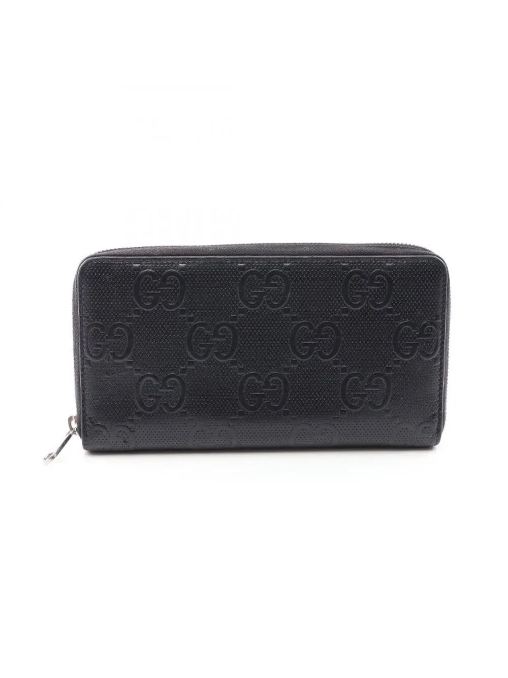 Gucci Round Wallet GG Embossed Black Leather